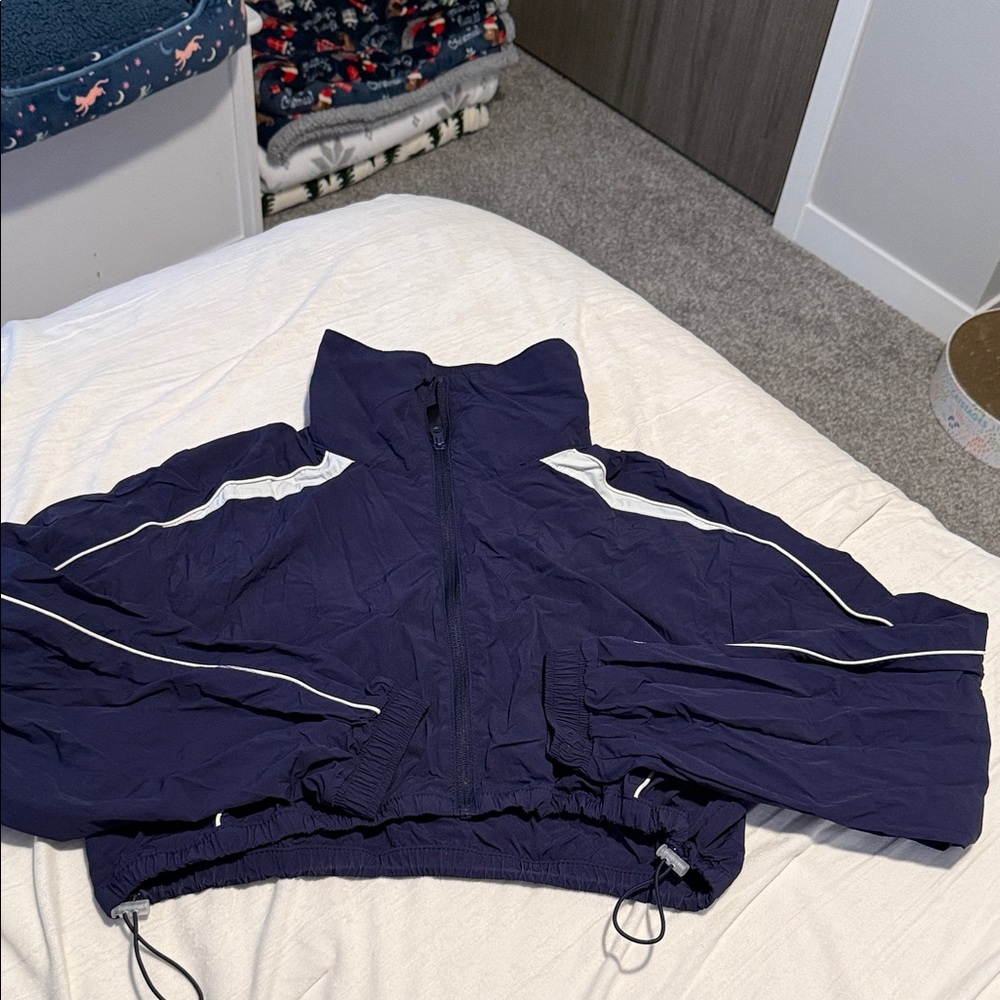 H&M Dark Blue Windbreaker with White Stripes